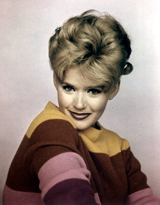 Connie Stevens portrait in striped sweater